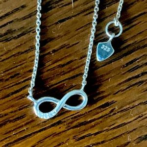 925 Sterling Silver Infinity Necklace with 3 Diamond Chip Stones